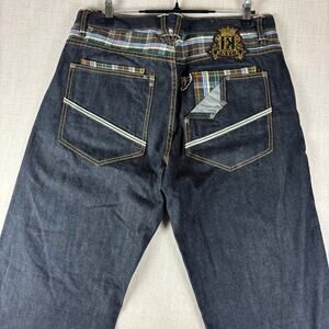 ENYCE Y2K Flannel Plaid Jeans NWT Dark Wash Sz 34 Skater Denim